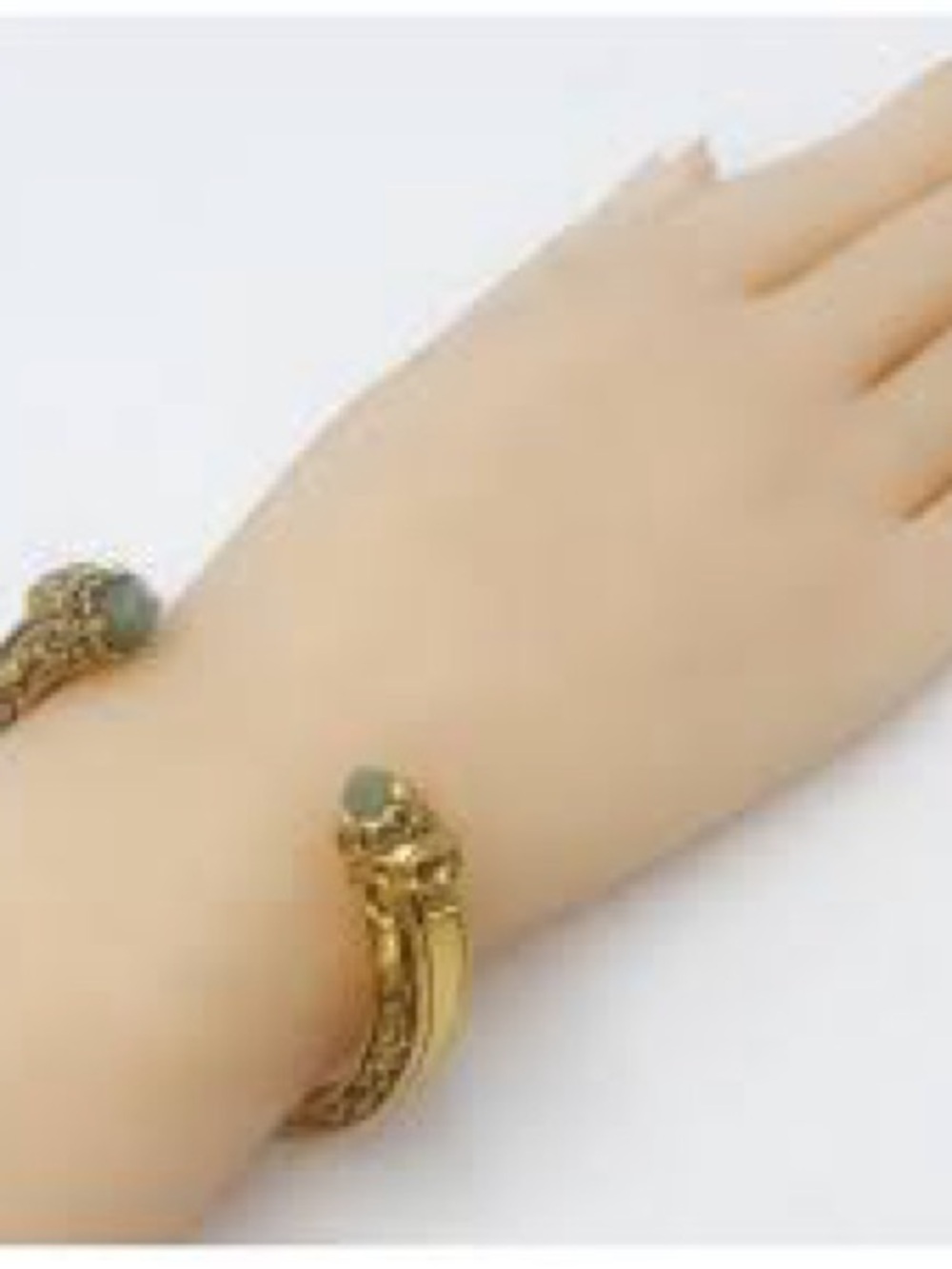 Authentic Alexander McQueen Gold Cuff with Sage-Green Stones